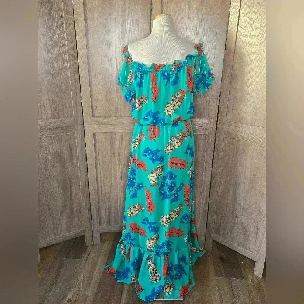 Anthropologie Belle Vere maxi green flower full dress - Picture 5 of 11